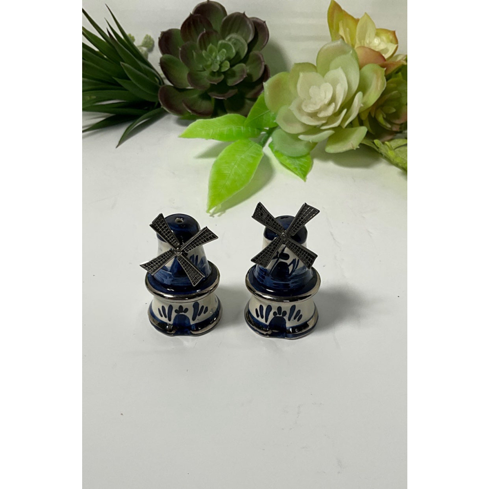Vintage Blue Delft Pottery Windmill Salt and Pepper Shakers